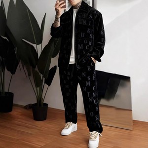 Set Sportivo da <span class=keywords><strong>Uomo</strong></span> Stile Vintage, Giacca <span class=keywords><strong>Slim</strong></span>-<span class=keywords><strong>Fit</strong></span> con Zip e Tasche, Tessuto Lavorato a Maglia con Motivo Stampato - Product Image 1