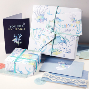 Venta al por mayor de rollos de papel de cumpleaños de alta calidad Ocean Series embalaje rollo de papel de regalo artesanía superior - Product Image 2