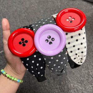 Serre-tête coréen à boutons et pois pour femme, accessoire capillaire décontracté en plastique fait main avec papillon - Product Image 2