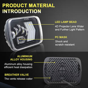 Phare LED H4 7 pouces 100W 6000K 6000 Lumens, étanche IP67, montage universel, phare carré pour voiture - Product Image 2