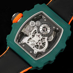 Montre Homme Haut de Gamme Tourbillon Squelette Mécanique avec Réserve de Marche, Cadran Vert et Noir, Boîtier Tonneau en Fibre de Carbone et Verre Saphir - Product Image 2