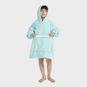 Couverture à capuche pour enfant, <span class=keywords><strong>grande</strong></span> <span class=keywords><strong>taille</strong></span>, personnalisée, chaude, douce, confortable, en polaire <span class=keywords><strong>Sherpa</strong></span> tissée, certifiée OEKO-TEX, bleu clair, pour l'hiver - Product Image 4