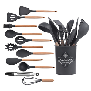 J858 38 pièces accessoires de cuisine en Silicone sans BPA outils de cuisine Cocina ustensiles de cuisine en Silicone avec manche en bois - Product Image 2