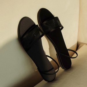 Sandalias planas de cuero genuino con una tira y malla para mujer, de punta abierta y redonda, 2 en 1, a la moda, versátiles, tipo chancla, novedad de verano 2026 - Product Image 2
