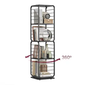 Étagère d'<span class=keywords><strong>angle</strong></span> rotative à 4 niveaux pour métal avec serre-livres, bibliothèque moderne multifonctionnelle sur pied - Product Image 1