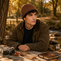 Bonnet élégant bicolore à revers – Chapeau d'hiver en tricot marron, 15 % laine mélangée, bonnet ajusté unisexe, accessoire de voyage décontracté et streetwear