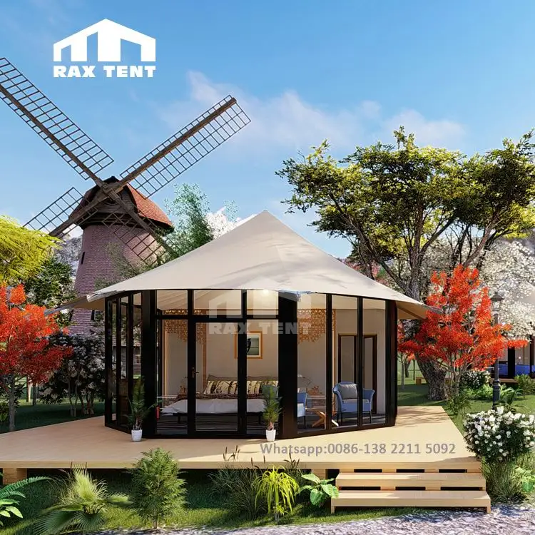 6M Achthoek 35 M² Luxe Hotel Tent Huis Met Glazen Wand En Pvc Dekking Voor Glamping En Resort