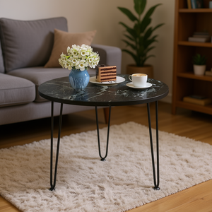 Mesa de Centro Redonda con Tapa de Mármol y Patas de Metal, Muebles Modernos para Sala de Estar - Product Image 2