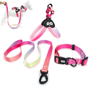 <b>Pet</b> Dog Harness <b>Collar</b> <b>Leash</b> Set DZ 008 Chest Strap For Large Dogs Pink Rainbow Color Adjustable Fit - Product Image 1