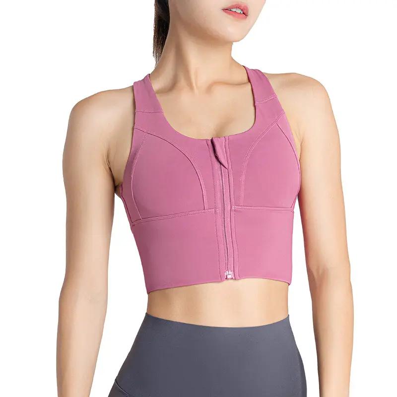 Hot Sexy Girl Push Up Tank Top Zipper Up Shockproof Gathering Sports Bras Outside Wearing Sexy Corset Top