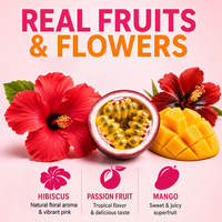 Sachets de tisane aux fruits tropicaux : fruit de la passion, mangue et fleurs d'hibiscus, sans caféine, adaptés à une infusion froide et chaude