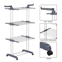 Organisateur de vêtements et séchoir à serviettes moderne en métal à quatre niveaux, pliable, télescopique et sur pied pour salle de bain et salon
