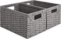 Panier de rangement rectangulaire en osier de style ferme moderne JY avec poignées intégrées, cadre en fer écologique, décoration de maison multifonctionnelle