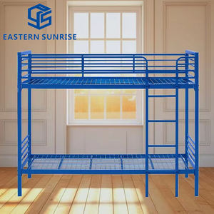 Estructura de Cama Literas Doble de Metal Azul Vibrante, Diseño de Base de Rejilla, para Uso en Dormitorios y Hogares, Construcción de Acero Resistente - Product Image 1