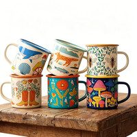 Mug en émail épaissi de 500 ml, écologique, non toxique, de qualité alimentaire, avec logo floral personnalisé, portable, pour le voyage et la randonnée, grande capacité