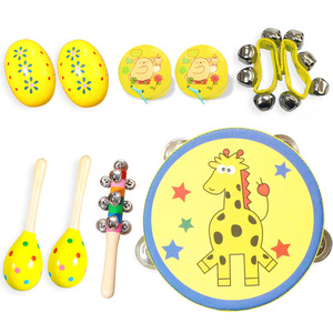 Lot de 10 instruments de percussion en bois avec tambourin, maracas et clochettes pour l'éducation musicale et le jeu des enfants - Product Image 6