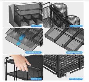 Desk Organizer with <b>File</b> Holder 4 Tier Metal Mesh Desktop Organizer Paper Letter Tray Organizer with <b>Drawer</b> Holder 2 Pen Holder - Product Image 3