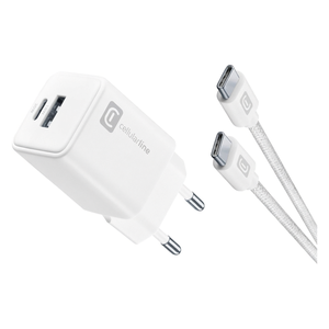 Caricabatterie USB Type-A & Type-C 30W GaN White MultiPower PD <b>5V</b>/2.4A USB Wall Charger with Cable ACHKITC2CGAN30TABW - Product Image 3