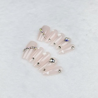Uñas artificiales hechas a mano puras, diamantes de imitación de estilo simple de longitud media-larga, alta calidad y reutilizables