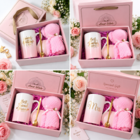 Ensemble de tasses en céramique dégradées de 12 oz avec couvercle, cuillère, serviette et boîte cadeau - Cadeaux unisexes pour anniversaires et fêtes, impression sérigraphique