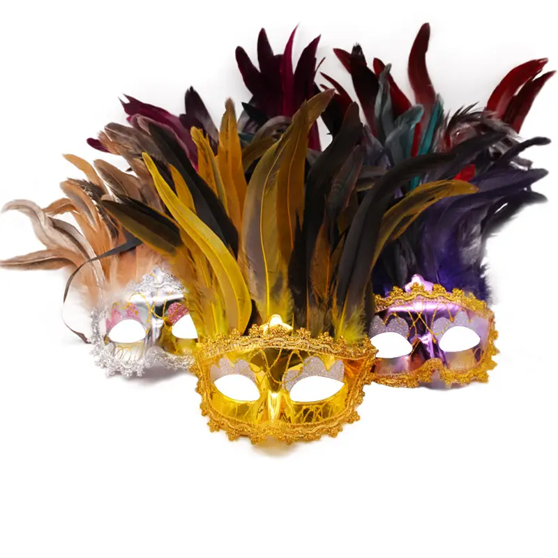 Venta al por mayor artesanía plumas mascarada fiesta máscara con pluma Halloween carnaval boda veneciana a granel Mardi Gras máscaras para fiesta