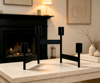 Candélabre pliable en métal à 4 bras, porte-bougie conique noir, petit volume d'emballage, décoration de centre de table pour mariage, fête à domicile