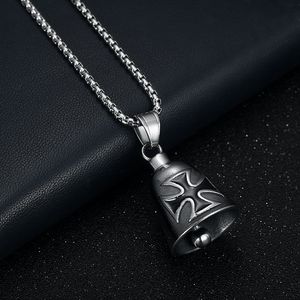 Titanium Steel Cross Lucky <b>Bell</b> Necklace Polished Retro Punk Red Epoxy Motorcycle Exorcism Charm - Product Image 4