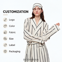 Peignoir rayé en fil teint pour femme, doux, personnalisable avec logo, en pur coton, à manches longues, respirant, pour spa, vente en gros