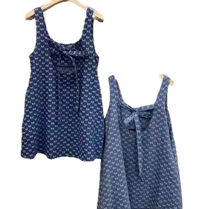 Tissu denim bleu clair prix usine, tissu denim délavé, tissu denim foncé brodé papillon et nœud pour jupe et robe femme - Product Image 4