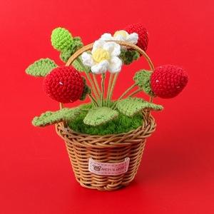 Crochet positif fait à la main fleur Crochet <span class=keywords><strong>fraise</strong></span> fruits fleur en pot tricot papillon décoration de la maison saint valentin cadeau - Product Image 5