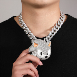 Hiphop Bling Bling Nova Jóias Latão Banhado A Prata Iced Out Pingentes De Desenhos Animados Led Light Up Colar Para Mulheres Homens - Product Image 4