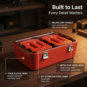 Ensemble de 3 contenants isothermes pour aliments, boîte extérieure de 40 L avec 2 boîtes intérieures de 10 L, doublure en acier rouge ou verte pour la livraison en restaurant - Product Image 4