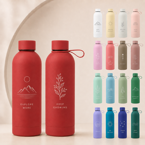 Custom Art Font Laser Engraved Stainless Steel Water Bottle Rich Matte Shades Carry Strap Leakproof Reusable Vacuum Flask - Product Image 1
