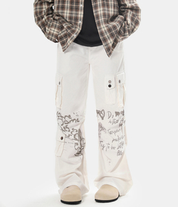 StreetLux Custom Water Paste Print Design Sense of American Overoles Hombres 2024 Marca de moda Pantalones casuales blancos rectos - Product Image 4