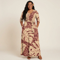 Robe longue florale pour femme, col en V, taille nouée, motif Monstera Hibiscus, impression personnalisée, grande taille, style polynésien, par le fabricant de robes