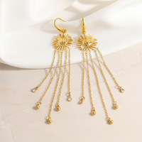 SUMMLY Pendientes Largos Vintage con Diseño de Sol y Múltiples Borlas, Chapados en Oro de 18K, de Acero Inoxidable con Cuentas Colgantes, Joyería de Moda