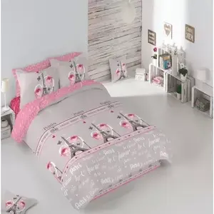 Parure de lit réversible 10 pièces motif Tour Eiffel gris rose imprimé, taille King Size, collection Printemps Juliette Paris - Product Image 5