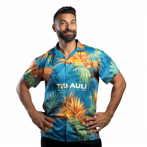 カスタマイズ可能ハワイアンシャツシングルブレストクロージャートロピカルプリント半袖ビーチパーティー用抗しわ夏卸売 - Product Image 2