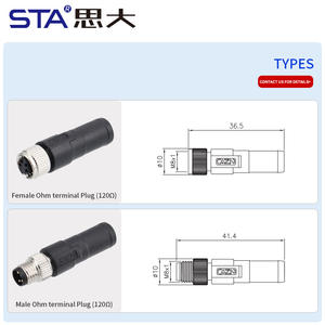 ขั้วต่อ M8 แบบกันน้ำสำหรับงานอุตสาหกรรม 120 โอห์ม พลาสติก ตัวผู้ ตัวเมีย แบบแนวตั้ง 3 4 ขา ปลั๊กแบบอากาศยาน - Product Image 2