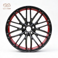 Nuevo Estilo Deportivo, Llanta de Aleación Forjada Multirradio de 25 mm, Negro con Borde Rojo Brillante, Anillo Interior Rojo, Mejora de Diseño