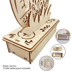 Cadeaux Lumineux Décoration de Pâques en Bois <span class=keywords><strong>Lapin</strong></span> Lapinette Poussin Fleur Ornement avec Lumières Décoration de Table de Pâques en Bois DIY - Product Image 6