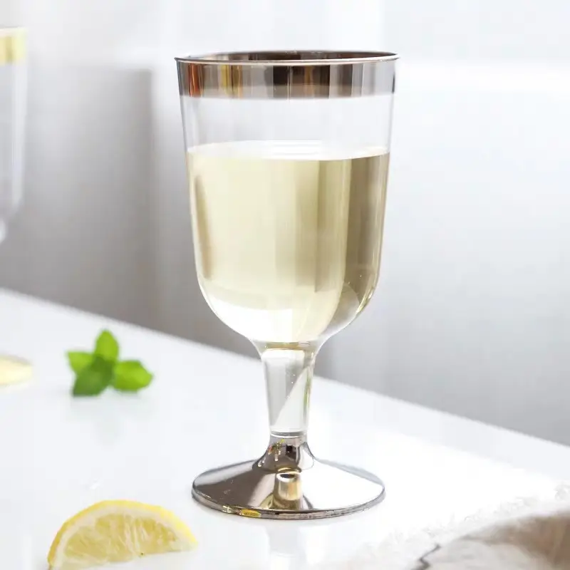 डिस्पोजेबल सोने रिम गुलाब सोने की चमक चांदी की चमक शैंपेन बांसुरी स्पष्ट प्लास्टिक शराब पेय कांच यार्ड कप शादी की पार्टी के लिए