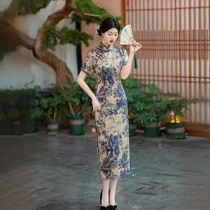 Robe Cheongsam pour femmes, style rétro chinois traditionnel, élégante, amincissante, tempérament, robe de maman, Qipao - Product Image 4