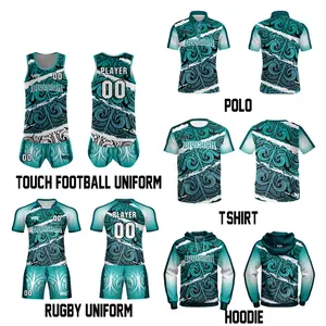 Wholesale Fully Sublimation Polyester Blue Full Rugby Uniform Set Designer Rugby Shirt Touch Football Singlets