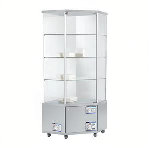 Vitrine d'angle moderne 73x73x180cm, cadre en aluminium gris clair, étagères en verre trempé, portes verrouillables - Product Image 2