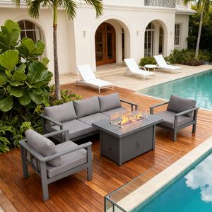 طاولة نار مستطيلة من الألومنيوم مقاس 44 بوصة، أثاث خارجي مع أرائك - Product Image 4