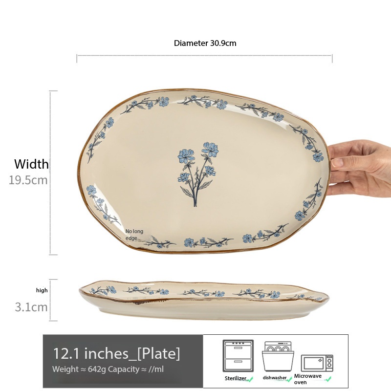 Assiette à poisson blanc lait, 12,1 pouces