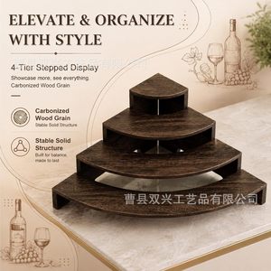 Étagère à vin en bois carbonisé à 4 niveaux pour comptoir, rangement et présentation de whisky, café et articles divers - Product Image 4