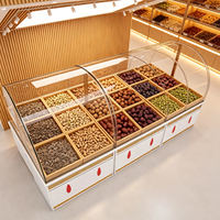 Vitrine de présentation complète sur mesure pour magasin de noix grillées, comptoir îlot pour fruits secs, étagères en bois massif pour magasin de snacks, fabrication usine