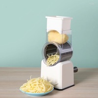 Mandoline à légumes multifonctionnelle 3D à 3 lames en acier inoxydable, râpe à fromage rotative manuelle, écologique et verte